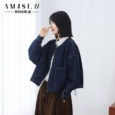 复古休闲宽松短款纯棉牛仔女外套