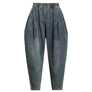 牛仔哈伦裤女八分新款宽松萝卜裤女显瘦高腰老爹裤文艺休闲垮裤