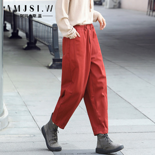 女棉裤 加厚保暖老爹裤 2024冬季 高腰宽松哈伦裤 新款 纯棉加绒休闲裤