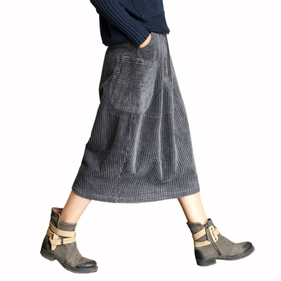 裙子松紧高腰条绒显瘦休闲