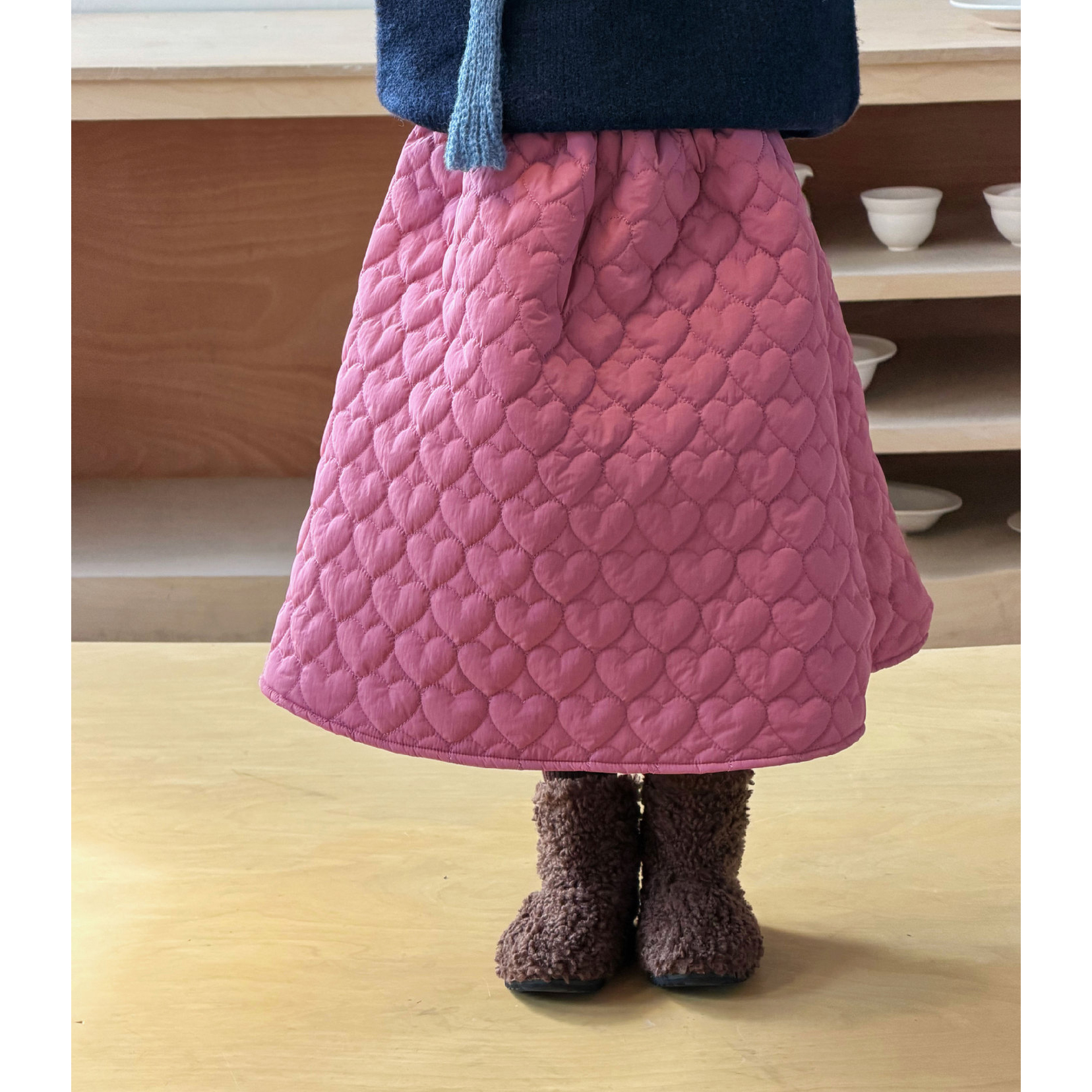 女童爱心夹棉半身裙小女孩秋冬童装桃粉裙子绗棉宝宝A字裙宽松韩