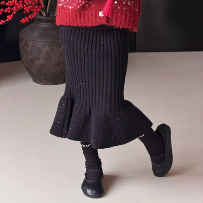 女童鱼尾裙半身裙针织加厚冬装潮