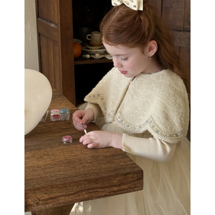 女童钉珠斗篷宝宝披肩冬季 小女孩生日公主裙针织网纱裙背心裙 新款