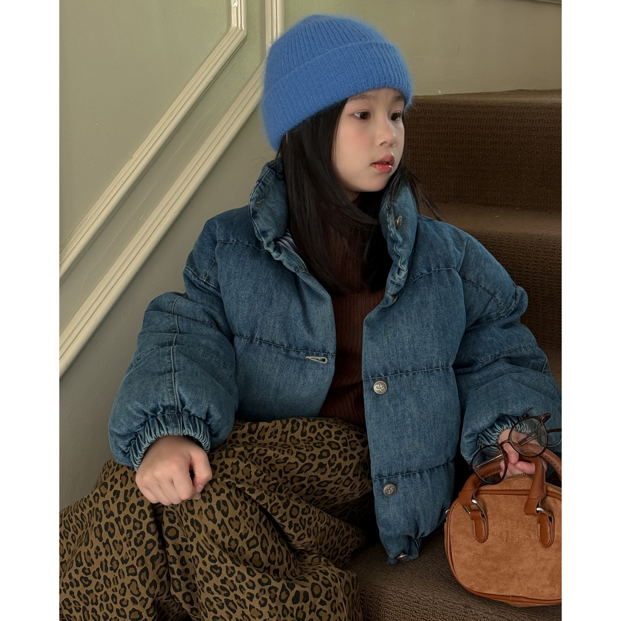 女童牛仔棉服宽松面包服短款外套