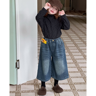 子阔腿直筒 休闲宽松一体绒宝宝裤 女童加绒牛仔裤 秋冬小女孩九分裤