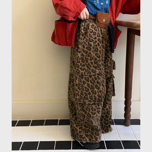 秋季 裤 新款 宽松小女孩休闲裤 洋气潮 豹纹阔腿裤 街舞直筒裤 女童工装