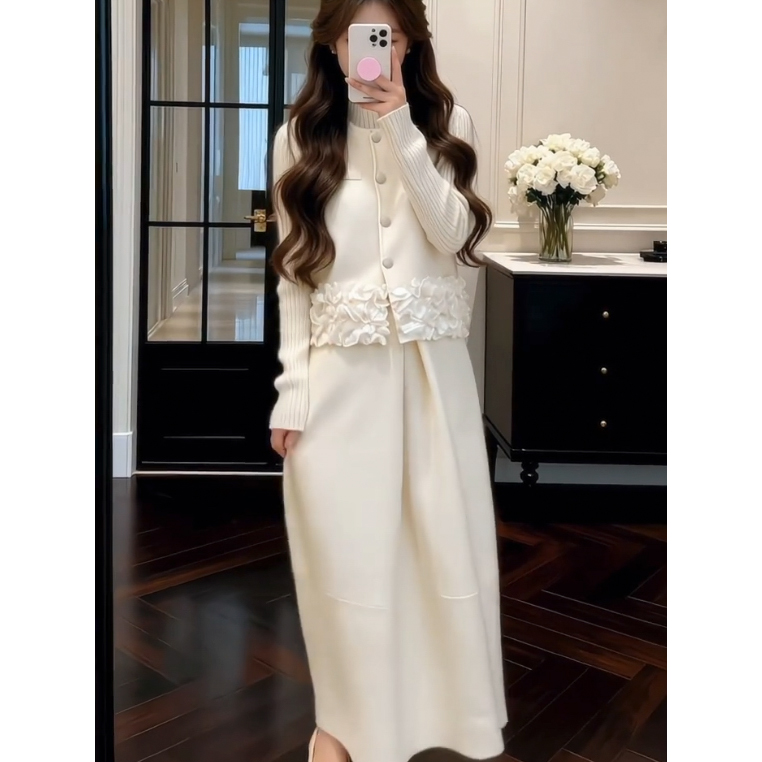 法式轻熟风花边气质半身裙套装女高级感小香风轻奢两件套玫瑰花苞