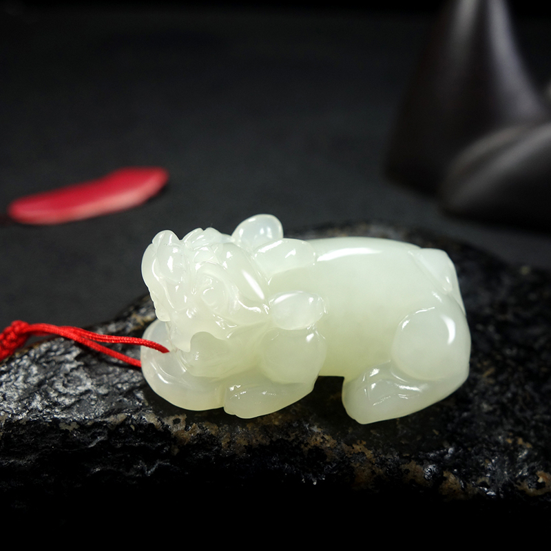 今石缘天然和田玉青白玉貔貅吊坠男款女挂件送证书送包装礼盒等