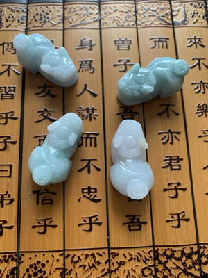 今石缘天然翡翠A货配件手工大貔貅 首尾有孔DIY辅料材料