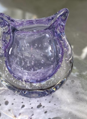 浪漫紫色气泡可爱小猫咪造型纯手工水晶小花瓶水养插花器家居摆件