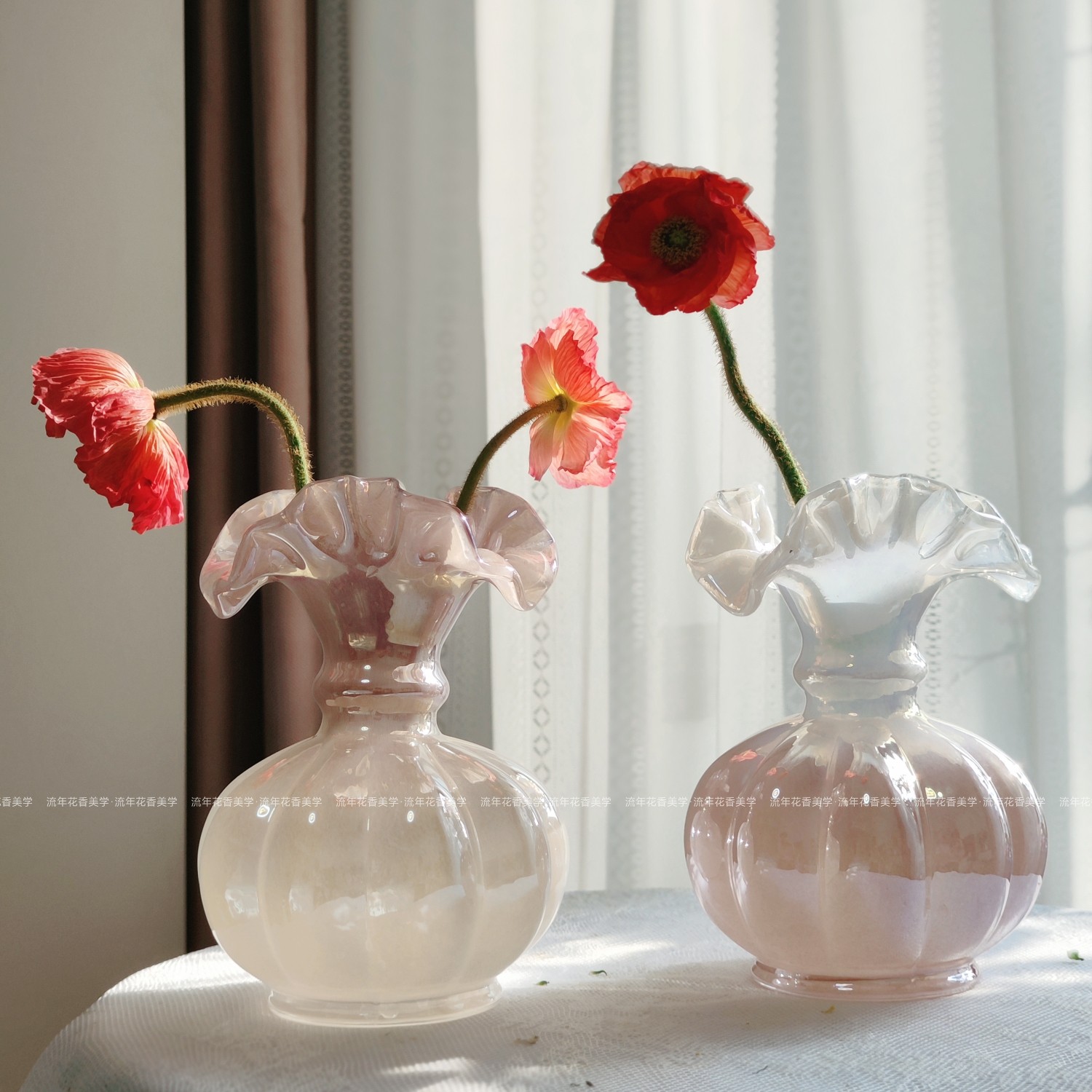 复古珠光亮瓷白粉色渐变芬顿瓜彩色手工琉璃花瓶水养花器家居摆件,家居饰品,花瓶,淘宝优惠券,粉丝福利购,淘宝优惠卷