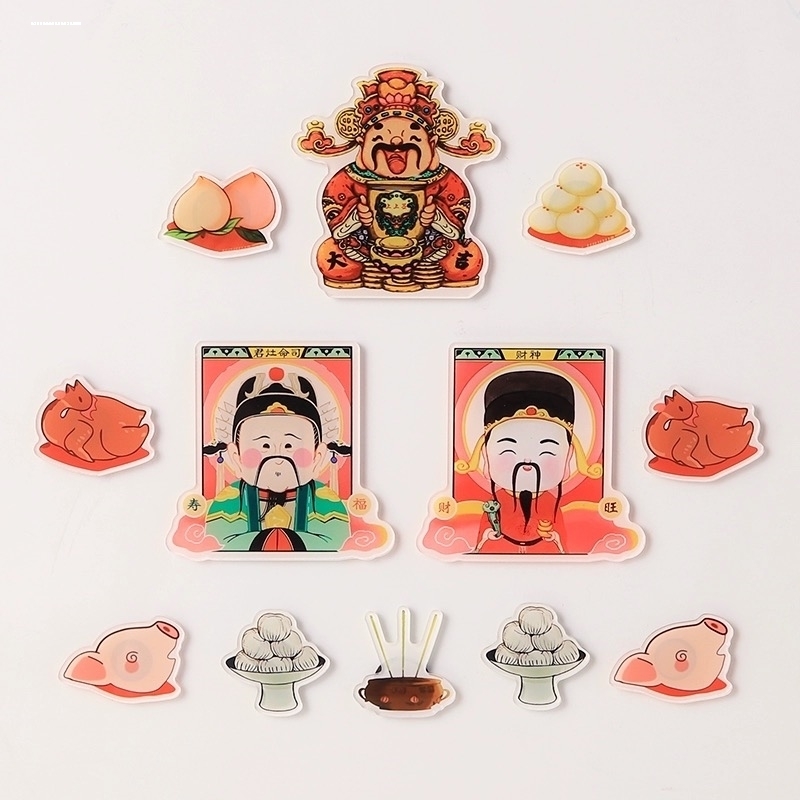 卡通神仙冰箱贴小红书Q版亚克力冰箱磁贴财神灶王爷寿星