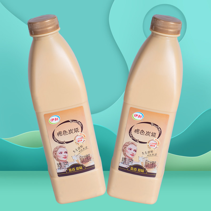 伊利炭烧熟酸奶焦香风味发酵乳1.05kg桶装褐色炭烧益生菌酸牛奶