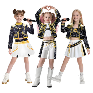 鲁米佐依米拉黑金打歌服韩国儿童舞台表演服 POP猎魔女团cos服
