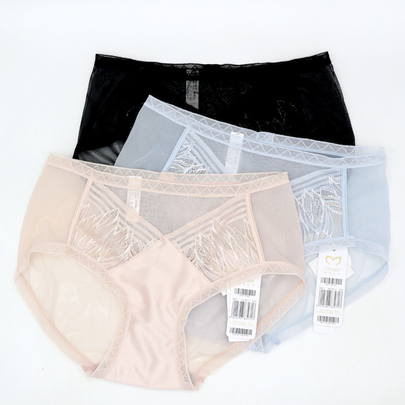 美思蕾丝性感抗菌中腰平角女内裤