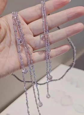 漫淡淡紫色仙美优雅发箍不对称工艺水晶流苏细发箍头箍头饰