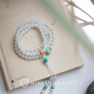 MissQueeny其微 国风多圈手链 白玉蒙松石长链青海料银镀金新中式