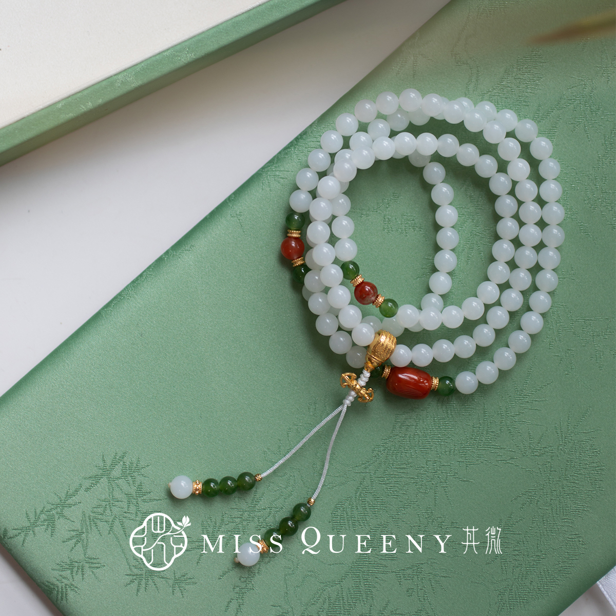 MissQueeny其微|天然白玉碧玉南红串珠叠戴手串长链温润新中式