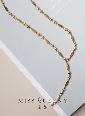 【孤品】MissQueeny其微|复古vintage通体18K金纯手工Y型项链优雅