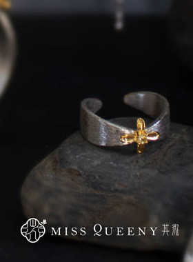 MissQueeny其微|一生金桂·拼色戒指开口拉丝复古精致小众设计感