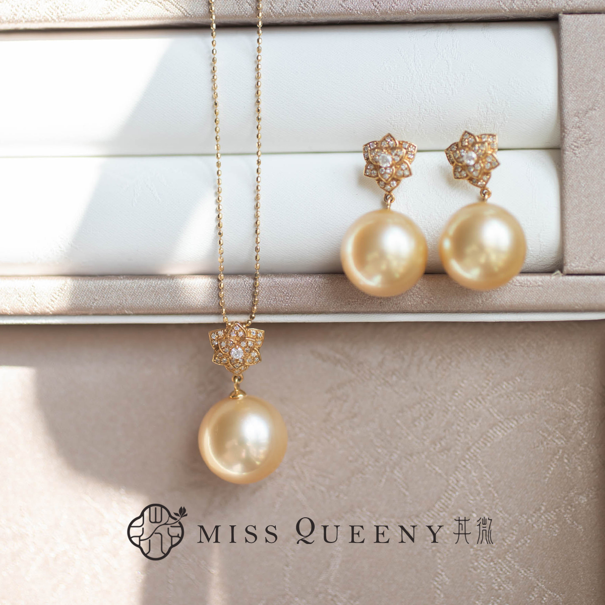MissQueeny其微|山茶花金珠钻石吊坠耳钉精致气质优雅轻奢