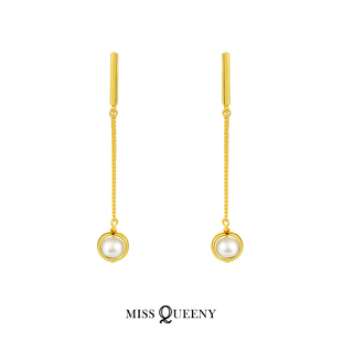 MissQueeny 做個小女孩圈圈天然珍珠925純銀耳釘女通勤百搭耳墜