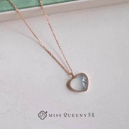 MissQueeny其微|18k金高冰翡翠爱心吊坠项链清透可爱简约