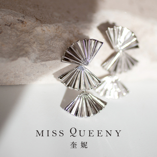 MissQueeny奎妮小姐 扇畫扇舞復(fù)古扇形925純銀耳釘女不褪色氣質(zhì)