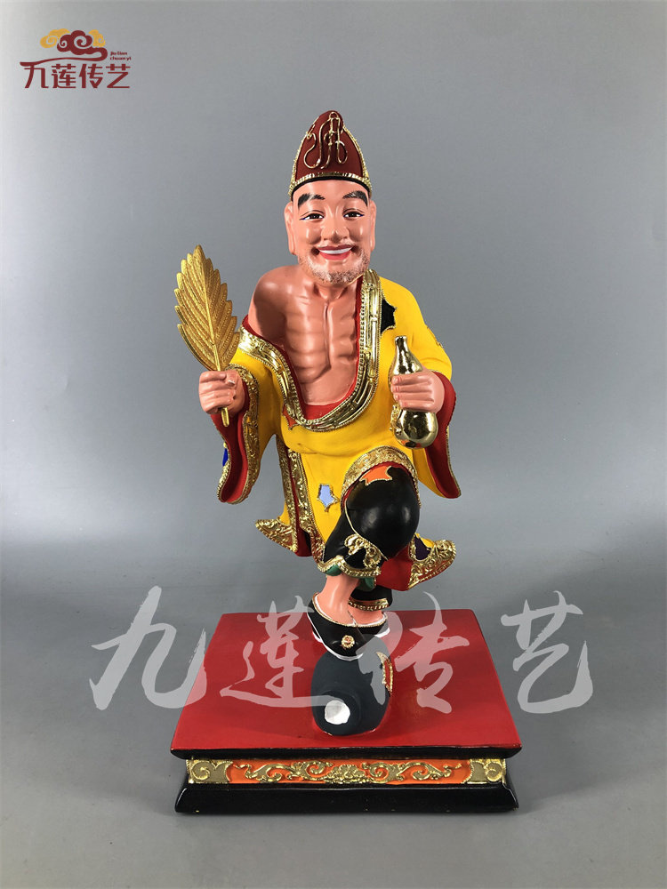 木雕济公和尚道济禅师人物神像香樟木手工漆线雕传艺木雕供奉摆件