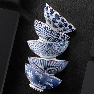 美浓烧日本进口家用碗4.5英寸日式和风餐具饭碗面碗青花瓷碗5.5寸