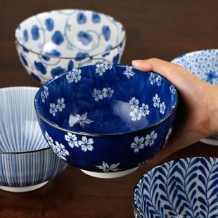 拉面碗复古 日本进口美浓烧餐具青花瓷牛肉面碗家用日式 6英寸饭碗