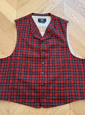 RRL早期90年代美产三星标红格子复古翻领西部羊毛马甲