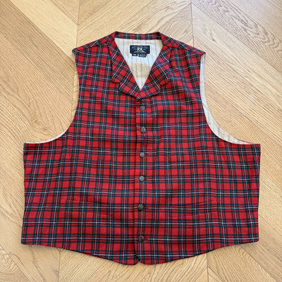 RRL早期90年代美产三星标红格子复古翻领西部羊毛马甲
