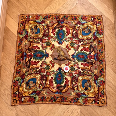 RL早期老款紫标复古真丝方巾丝巾围巾头巾披肩