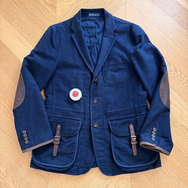 RL老款稀少moleskin户外运动猎装牛皮拼接夹克外套