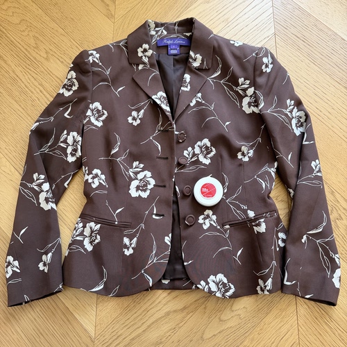 RL紫标秀款女士全桑蚕丝复古印花休闲西装夹克外套