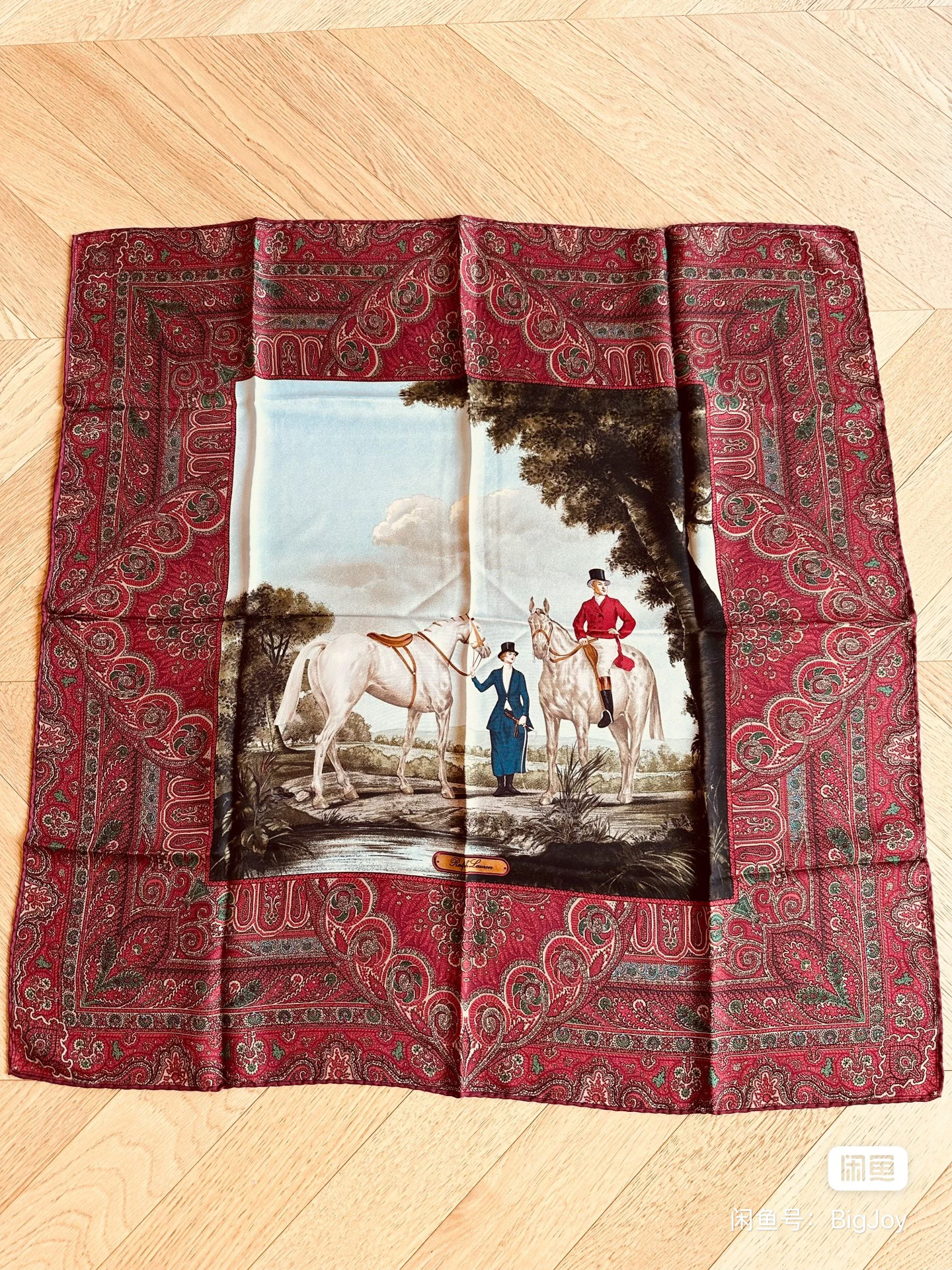 RL紫标真丝西部复古方巾丝巾围巾