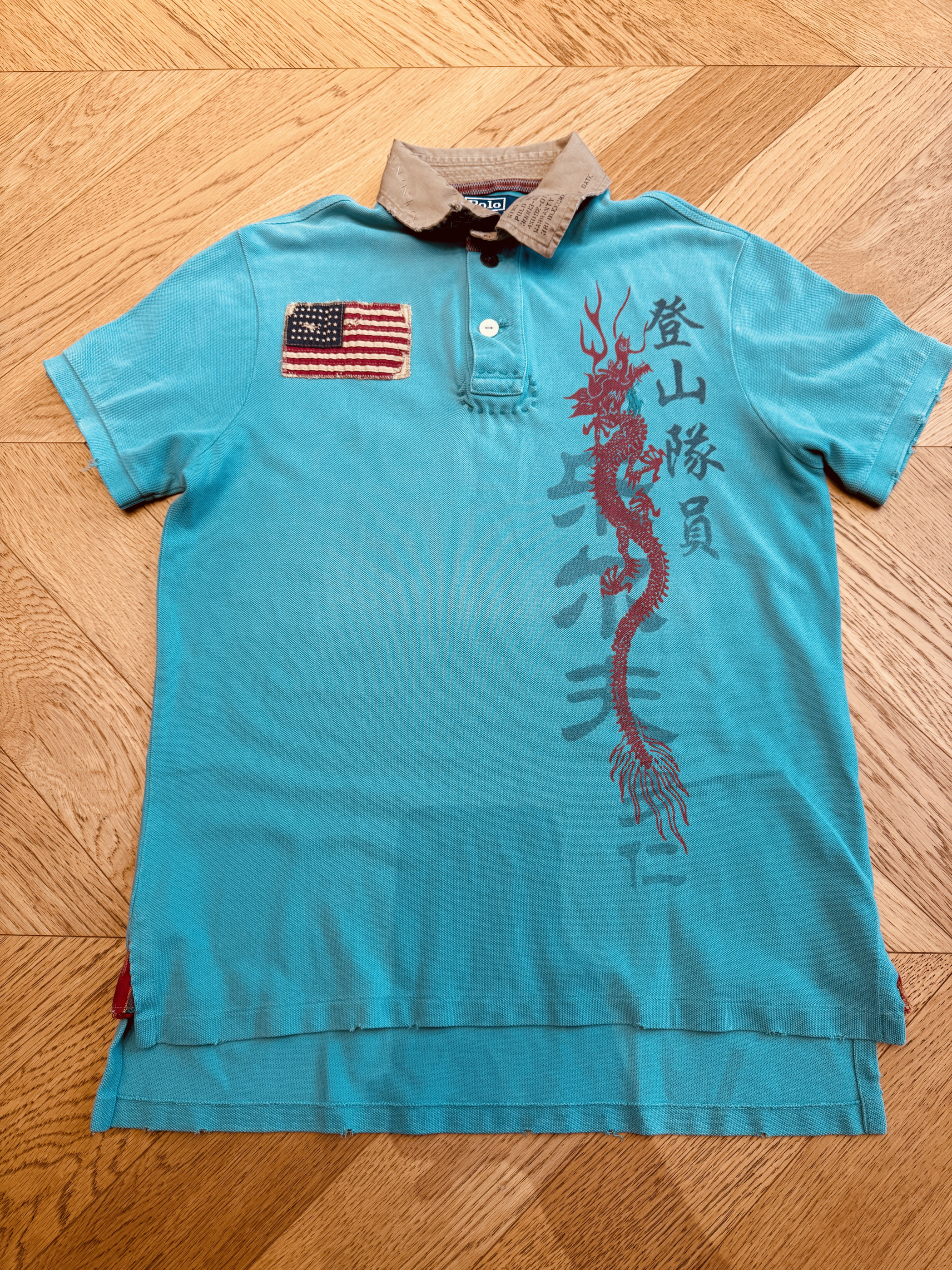 RL早期老款登山系列做旧补丁印花Polo衫短袖T恤衫