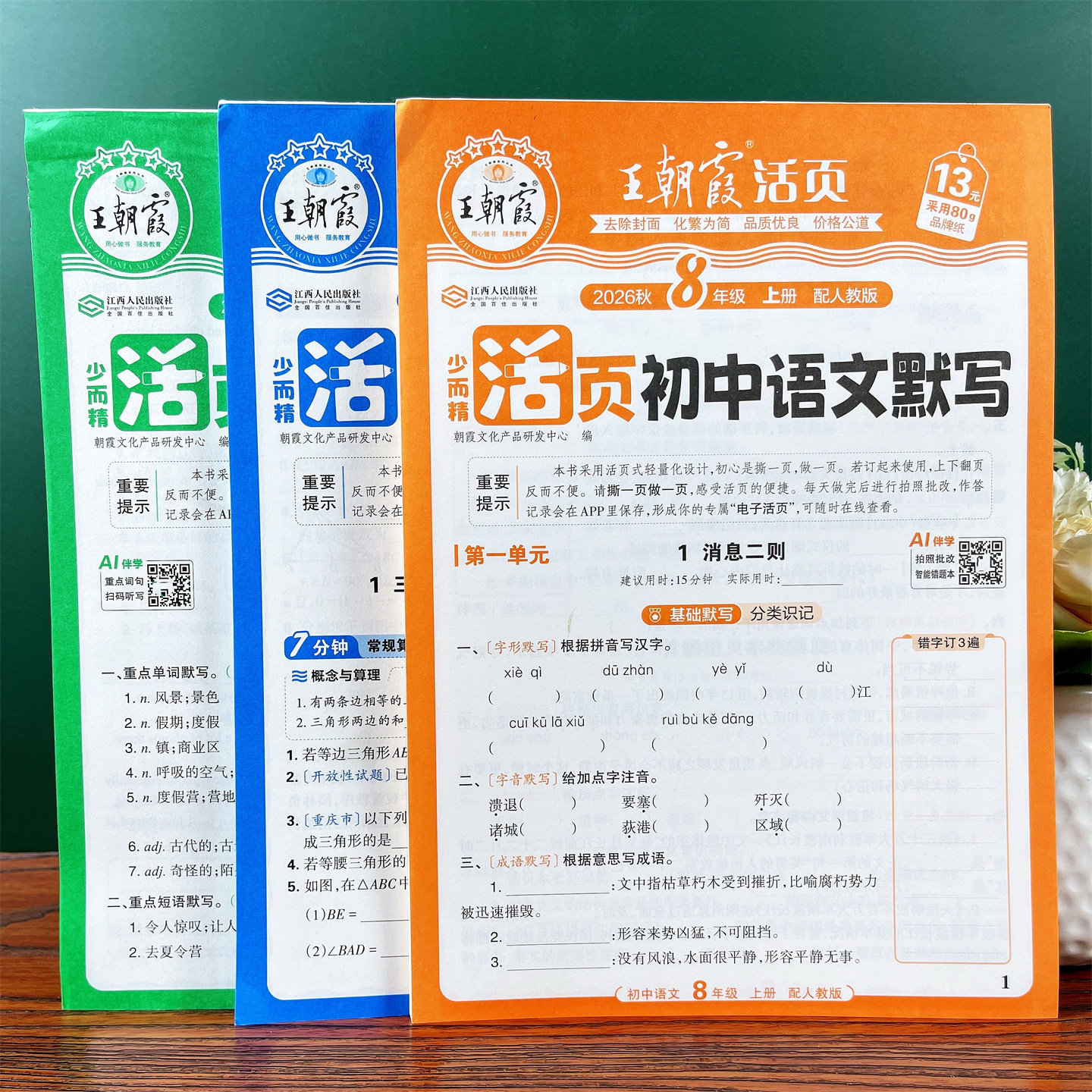 王朝霞儿童书法活页初中七八九年级语文默写上册生字看拼音写词语