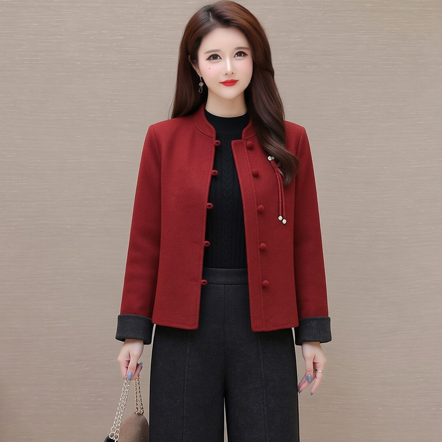 新中式妈妈毛呢外套洋气短款2026新款中青年女装春秋冬季呢子上衣