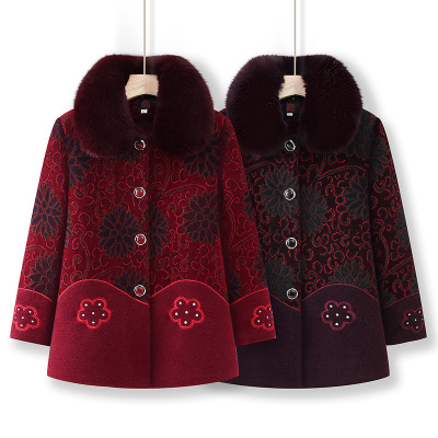 中老年妈妈装冬季加绒外套女装婆婆奶奶装貂绒大衣中长款冬装风衣