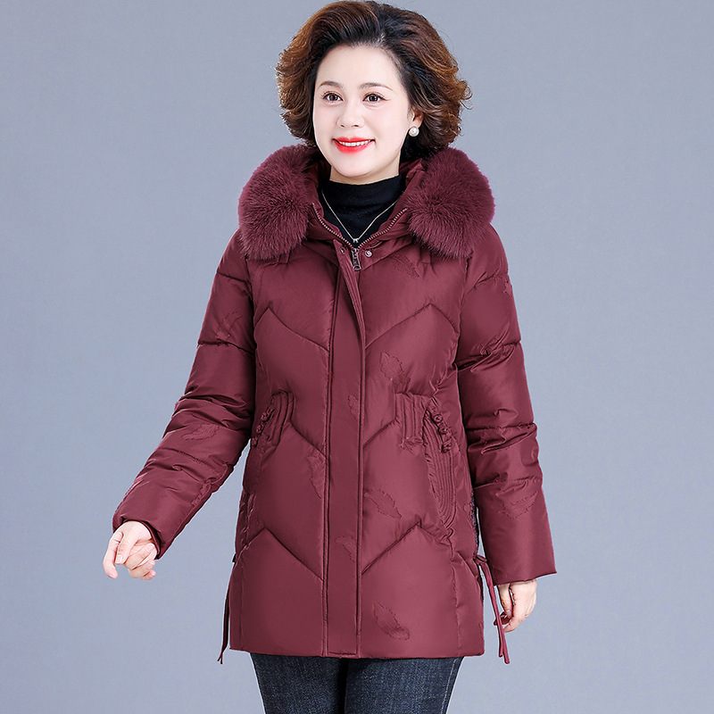 中老年妈妈装羽绒棉服女中长款2025年新款加厚洋气大毛领大码棉衣