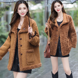 中青年女装两面穿皮毛一体外套2025秋冬羊羔毛加绒保暖中长款大衣