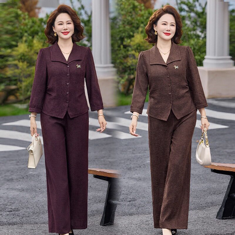 妈妈秋装套装时尚新款洋气质中老年女装春秋款宽松上衣裤子两件套