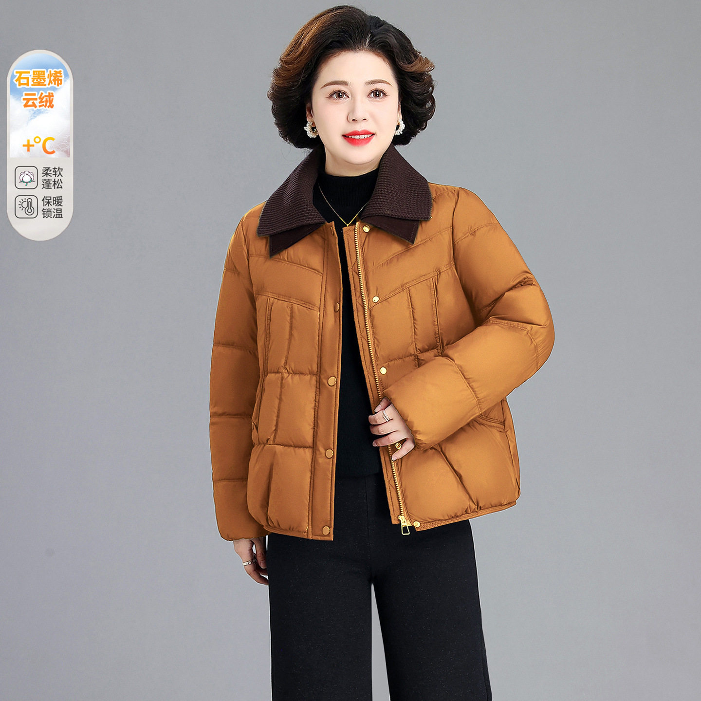 妈妈冬装棉衣短款2026新款时尚翻领棉袄中老年女装大码棉服小个子
