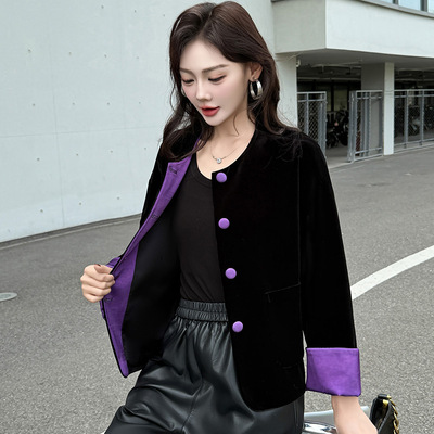 中青年女装拼色外套短款新中式轻国风宽松显瘦中年妈妈装减龄上衣
