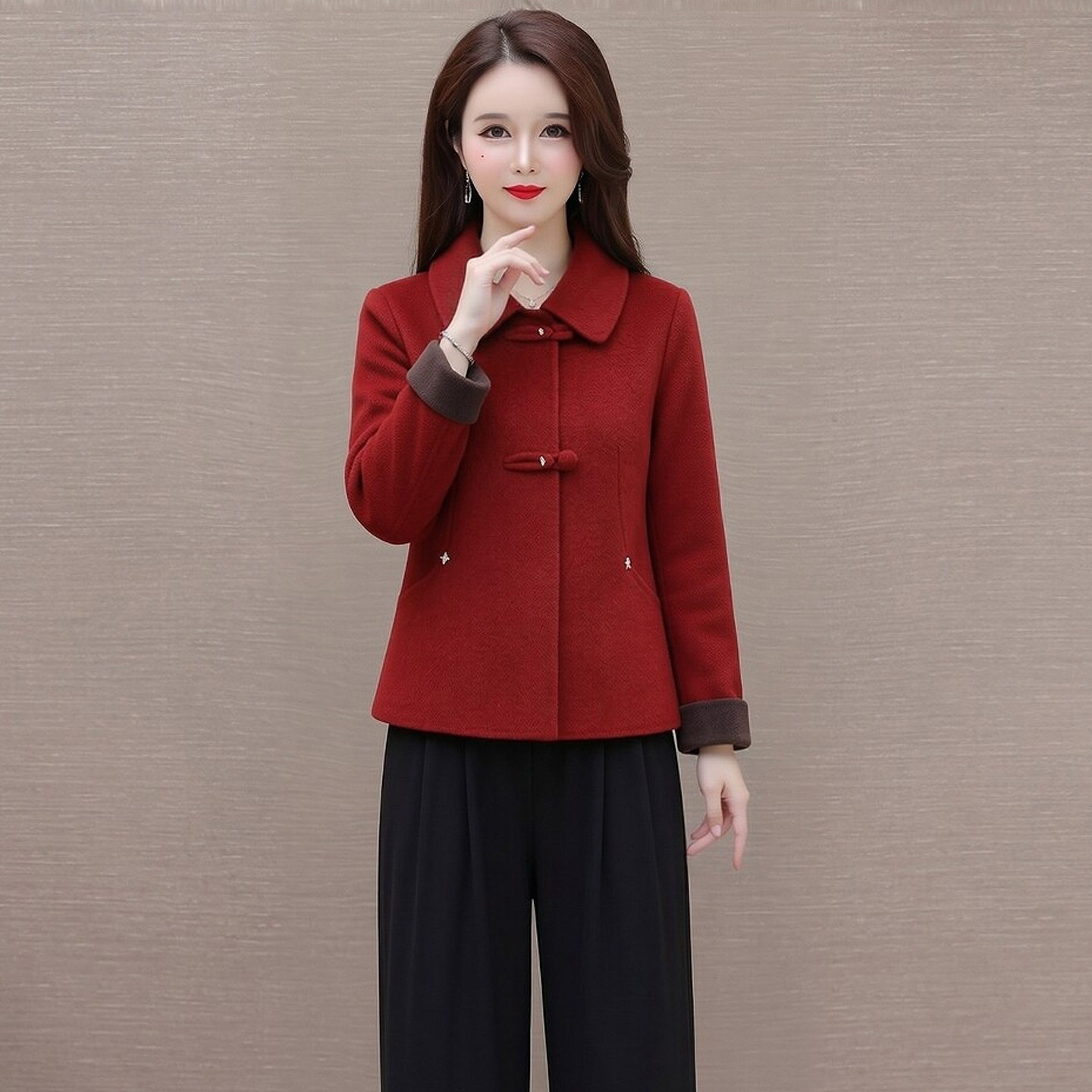 时尚休闲中青年女装呢子外套短款2026秋冬新款中年妈妈装毛呢上衣