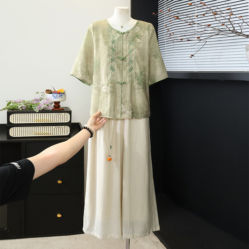 婆婆妈妈夏装套装裤2026气质时尚中老年女装显瘦短袖衫裤子两件套