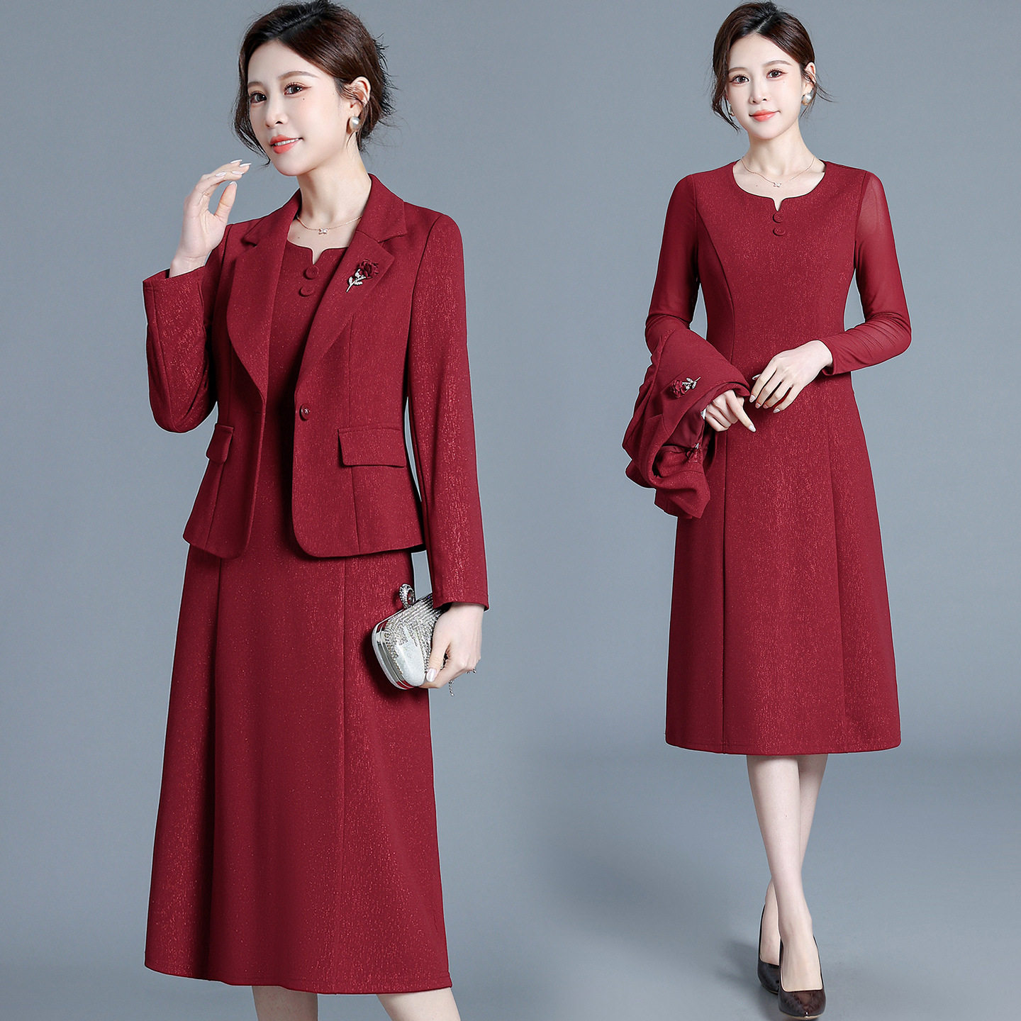 2026新款女春秋季喜婆婆婚宴装妈妈礼服重要场合两件套裙子连衣裙