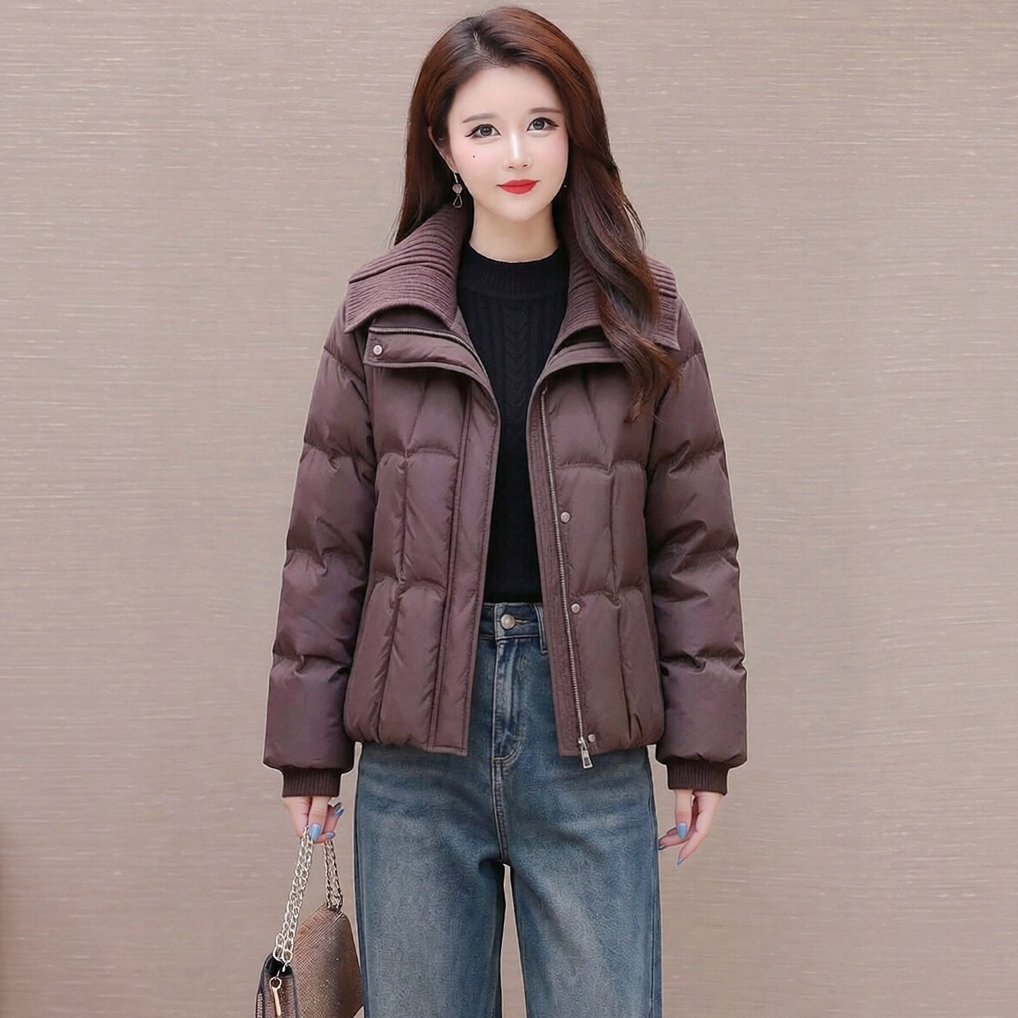 中年妈妈装时尚短款羽绒服中青年女装2026年冬季新款白鸭绒小个子